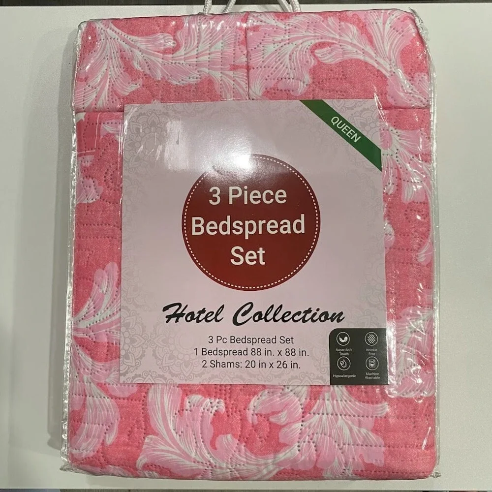 Hotel Collection Queen Quilt Set 88 x 88‎ Inches, 3 Piece Lightweight Pink NWT